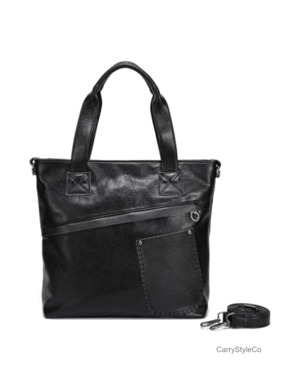 Synthetic Leather Zipper Tote Satchel Handbag Multiple Pockets